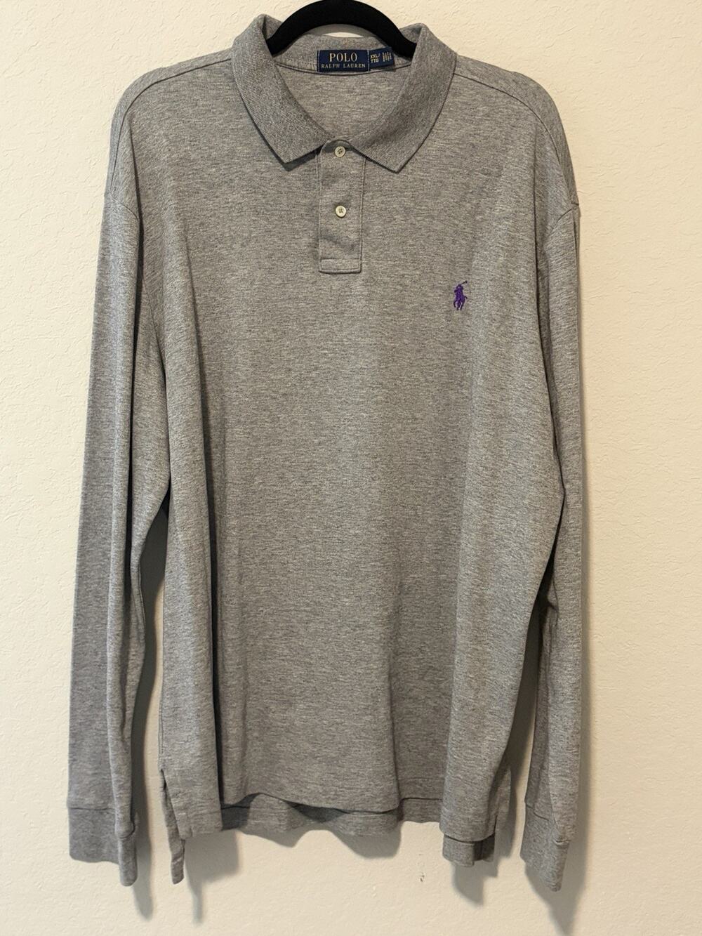 Polo Ralph Lauren Gray Long Sleeve Polo Men’s Big & Tall 2XLT Cotton Purple Logo